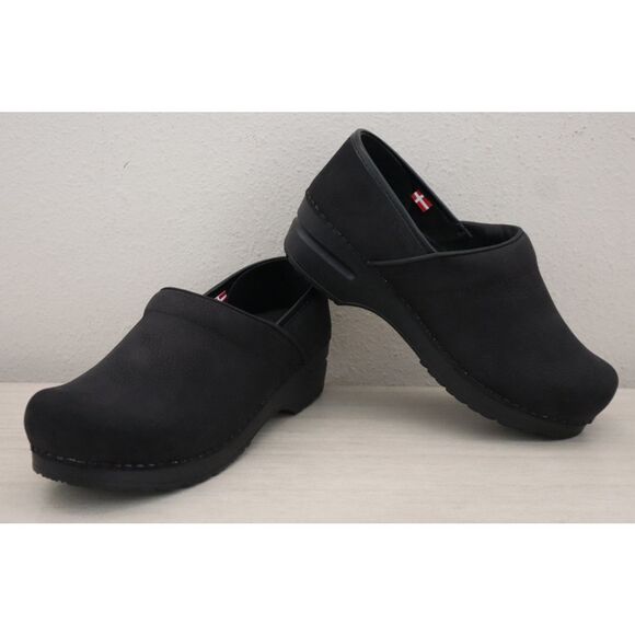 Sanita Women's Sz EUR 38 US 7W Black Original Prof. Textured Oil Leather Clogs - Picture 12 of 13